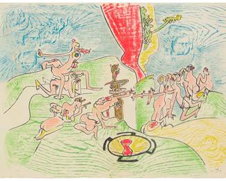 2239
Roberto Echaurren Matta
(1911-2002)
"Or dur or aison," 1971
Lithograph in colors on wove paper
Edition: VII/L (aside from the edition of 175)
Signed and numbered with Roman numerals in pencil, lower right and left, respectively; Transworld Art, New York, pub.
Image/Sheet: 19.5" H x 25.5" W
Estimate: $300 - $500