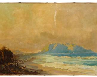 2070
Albert Thomas De Rome
(1885-1959)
Coastal view
Oil on canvas
Signed lower left: A. De Rome
12" H x 18" W
Estimate: $800 - $1,200