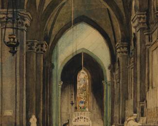 2141
Frederick Knecht Detwiller
(1882-1953)
"S.M. Novella Firenze," 1912
Watercolor and traces of graphite on paper
Signed, titled, and dated along the lower edge: F.K. Detwiller 1912; titled again on a fragment of an exhibition label affixed to the frame's backing paper
Sight: 11.75" H x 8.5" W
Estimate: $300 - $500