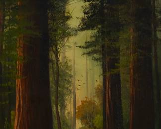2120
John Englehart
(1867-1915)
Redwoods landscape
Oil on canvas
Signed lower left: J. Englehart
40" H x 18" W
Estimate: $500 - $700