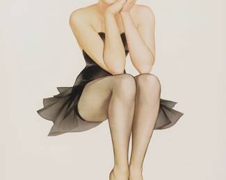 2348
Alberto Vargas
(1896-1983)
"Cover Girl" from "Vargas Girls"
Lithograph in colors on wove paper
Edition: 339/450
Signed in the stone lower right: Vargas; numbered in pencil lower left
Image: 23.25" H x 12.5" W; Sight: 28" H x 19" W
Estimate: $200 - $300