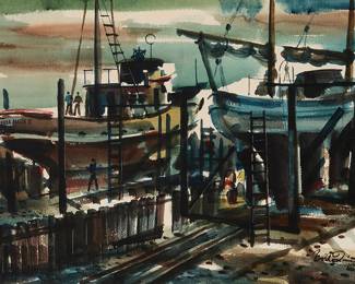 2026
Noël Quinn
(1915-1993)
Fishing boats, San Pedro, 1953
Watercolor on paper
Signed and dated lower right: Noël Quinn / 1953
Sight: 19.75" H x 27.25" W
Estimate: $600 - $800