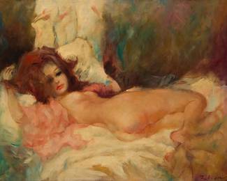 2332
Julian Ritter
(1909-2000)
Reclining female nude
Oil on panel
Signed lower right: Julian
Sight: 13.75" H x 17.75" W
Estimate: $500 - $700