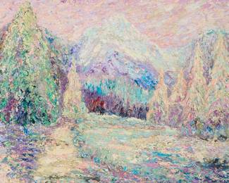 2127
Walter Griffin
(1861-1935)
"Norway in Winter"
Oil on canvas
Signed lower left: Griffin; signed again in pencil, verso; titled on a typed label affixed to the frame's verso
25.25" H x 30.25" W
Estimate: $800 - $1,200