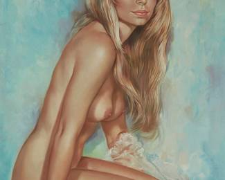 2334
Leo Jansen
(1930-1980)
Seated nude with blonde hair
Oil on canvas
Signed lower right: Leo Jansen; with the artist's ink thumbprint, number "R-10137/ J-471/2," and ink stamp, all verso
36" H x 24" W
Estimate: $500 - $700