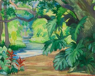 2057
Robert Fernier
(1895-1977)
"Souvenir de Tahiti," 1965
Watercolor on paper
Signed, titled, and dated in pencil along the lower edge: Robert Fernier / 1965
Sight: 9.5" H x 13" W
Estimate: $100 - $150