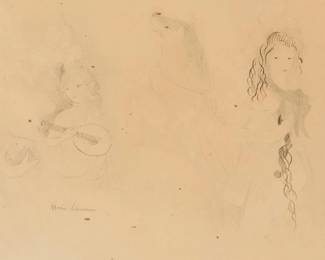 2255
Marie Laurencin
(1883-1956)
"Deux Femmes et Un Chien"
Lithograph on cream-colored paper
Edition: 25/50
Initialed and numbered in pencil lower right: M.L
Sight: 10.25" H x 14.5" W
Estimate: $200 - $300