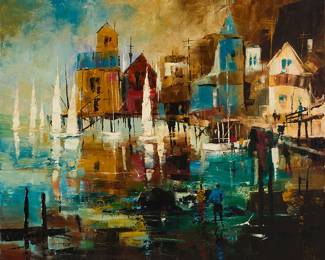 2021
Jack Laycox
(1921-1984)
"Lonesome Harbor"
Oil on canvas
Signed lower right: Jack Laycox; signed again, titled, and inscribed "71081," all verso
34.25" H x 40" W
Estimate: $1,000 - $1,500