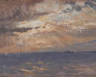 2005
Colin Campbell Cooper
(1856-1937)
Seascape
Watercolor on board
Appears unsigned
Sight: 4.5" H x 7" W
Estimate: $1,000 - $1,500