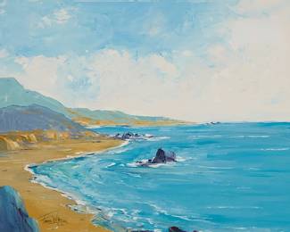 2010
Farris Wheeler
(1882-1968)
"Seacoast Scene of Hwy I, Near Carmel, CA," 1962
Oil on canvasboard
Signed and dated lower left: Farris Wheeler / 62; titled on a label affixed verso
18" H x 24" W
Estimate: $400 - $600