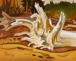 2054
Milford Zornes
(1908-2008)
"Drift Log," 88
Watercolor and traces of graphite on paper
Signed and dated lower left: Zornes 88; signed again and titled on the frame's backing paper
Sight: 11.75" H x 15.5" W
Estimate: $600 - $800