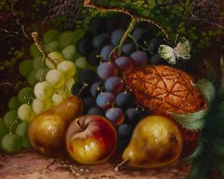 2164
John Sherrin
(1819-1896)
Still life with fruit
Oil on canvas
Signed with monogram lower left: JS
10" H x 14" W
Estimate: $500 - $700