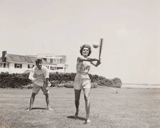2398
Hy Peskin
(1915-2005)
"John and Jackie Play Ball"
Gelatin silver print on paper
Unsigned; with the artist's name stamped in blue ink, verso
Image: 7.5" H x 7.5" W; Sight: 8" H x 8" W
Estimate: $800 - $1,200