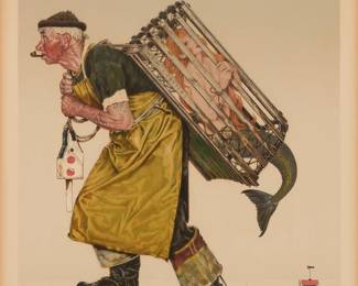 2256
After Norman Rockwell
(1894-1978)
"Mermaid," circa 1955
Lithograph in colors on paper
Edition: 123/200
Signed and numbered in pencil in the lower margin, possibly in another hand: Norman Rockwell
Image: 23" H x 18" W; Sight: 25" H x 20" W
Estimate: $400 - $600