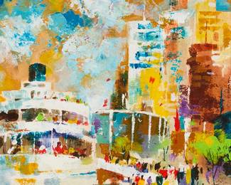 2022
Jack Laycox
(1921-1984)
People boarding a ferry boat
Oil on board
Signed lower right: Jack Laycox
14" H x 11" W
Estimate: $500 - $700