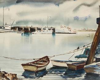2025
Joseph Knowles
(1907-1980)
Harbor scene, 1947
Watercolor and gouache on paper
Signed and dated lower left: J. Knowles / 47
Sight: 14.25" H x 22" W
Estimate: $600 - $800