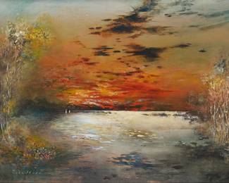 2230
Koen Okada
(b. 1919)
"Reminiscence," 1972
Oil on canvas
Signed lower left: Koen Okada; signed again, titled, and dated, all verso: 1972
19.75" H x 25.75" W
Estimate: $300 - $500