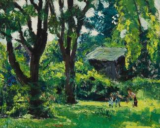 2083
Harry Hering
(1887-1967)
"Summer Song"
Oil on canvas
Signed lower right: Harry Hering; titled and numbered "2," verso: titled again on an exhibition label affixed to the stretcher
30" H x 25" W
Estimate: $600 - $800