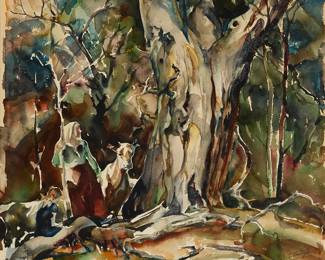 2366
John Edward Costigan
(1888-1972)
"Coming Home"
Watercolor on paper
Signed in pencil lower right: J. E. Costigan; titled on a label affixed to the frame's backing board
Sight: 20.5" H x 22.5" W
Estimate: $600 - $800