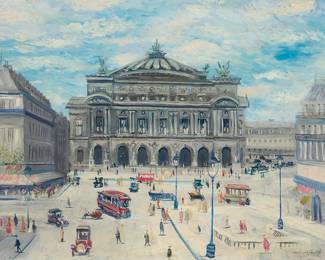 2129
John Morris
(20th century)
"La Place de l'Opéra"
Oil on canvas
Signed lower right: John Morris; titled by repute
18" H x 24" W
Estimate: $500 - $700