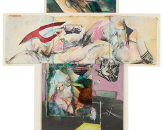 2309
Sam "Kirson" Kirszencwajg
(1936-2008)
"Study for an Altarpiece," 1993
Mixed media including pastel, graphite, and collage on paper
Signed and dated in ink upper right: Kriszencwajg / '93; titled in ink along the lower edge
Sight: 19" H x 17" W (irreg.)
Estimate: $400 - $600