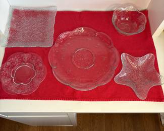 Anchor Hocking Savannah Chip & Dip Set, Duncan & Miller Plate, Glass Serving Dishes