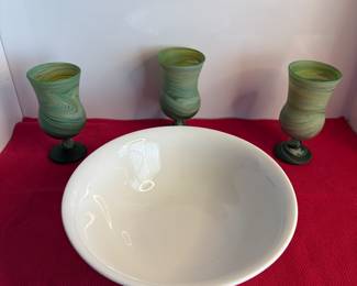 Hand-Blown Goblets & French Bowl