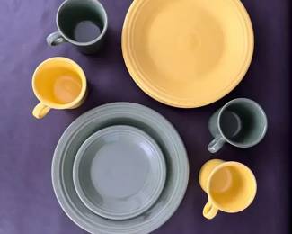 HLC Fiesta Ware Mixed Lot Yellow Sage Plates Saucers with Mugs