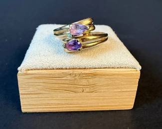 14K Yellow Gold Bypass Ring with Dual PearCut Amethysts Size 6.5, 3.29g