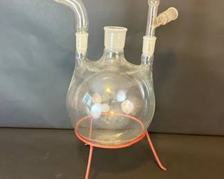 Pyrex 5000 mL 3Neck Round Bottom Flask w 24 40 Adapters Metal Ring Stand