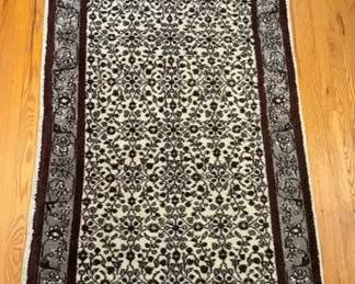 Fringed Rug Runner w Floral Medallion Pattern in Brown, Gray Ivory