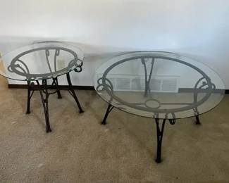 Set of 2 GlassTop Metal Accent Tables 21 25 Tall Round Decorative Tables