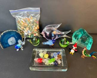 Assorted Art Glass Figurines Marble Mix Birds, Fish, Animals and Candy Dish