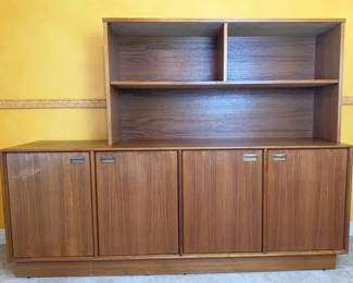 MidCentury Modern Teak Credenza w Hutch Top, Sliding Doors Shelves