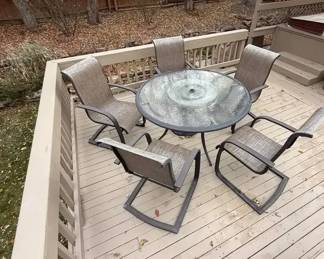FivePiece Outdoor Patio Set Round Glass Table 4 Sling Chairs