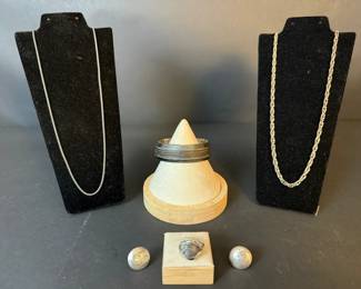 Collection of Sterling Silver Necklaces, Bracelet, Ring earrings 75.87g