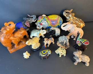 Whimsical Elephant Figurine Collection Mixed Materials Styles