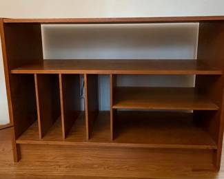 MidCentury Style Walnut Finish Record Shelf Storage Console with Dividers