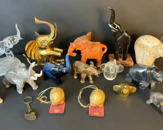 Elephant Figurine Collection Glass, Stone, Wood Metal