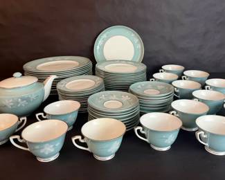 Royal Worcester Moonflower Blue Dinnerware Set Teapot Cups Made in England