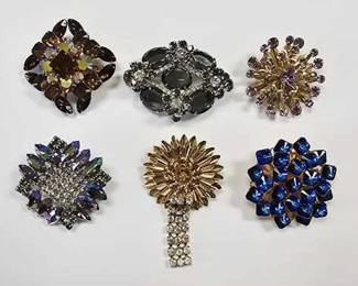 Lot of 6 Bling Brooches