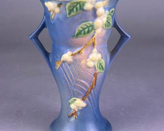 Roseville 'Snowberry' Blue Handled Vase