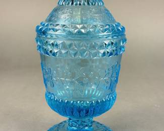 L.G. Wright Wildflower Aqua Blue Covered Compote