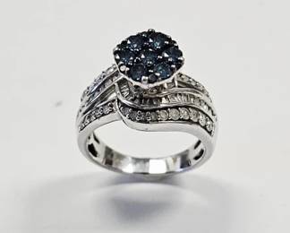 Sterling Silver Blue & White Diamond Ring