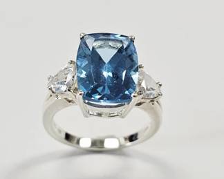 Sterling Silver Blue Topaz & CZ Ring