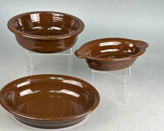 Three Fiesta by Homer Laughlin Retired Chocolate Brown Glazed Ceramic Serving Pieces
