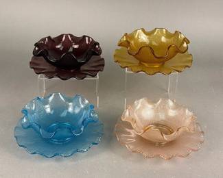 Ruffled Waffle-Textured Colored Glass Bowls and Dishes