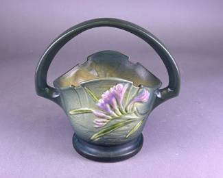 Roseville Freesia Green Handled Basket