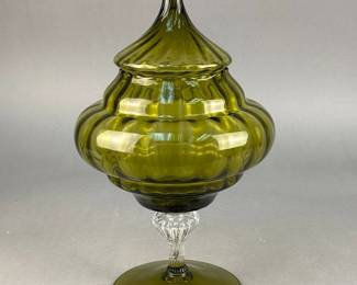 Empoli Olive Green Glass Footed Apothecary Jar