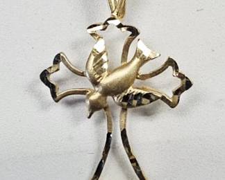 14K Yellow Gold Dove Cross Pendant